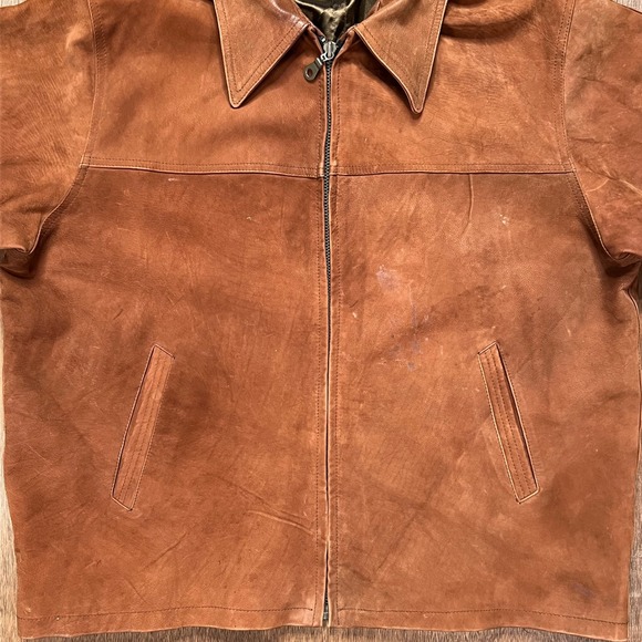 Vintage Western Brown Suede Leather Jacket Oklahoma State Seal Buttons XL - Picture 2 of 11